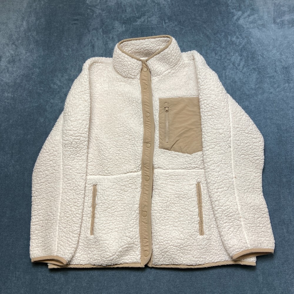 32 Degrees Heat Sherpa Jacket Womens Medium White Mock Neck Snap Winter Cozy
